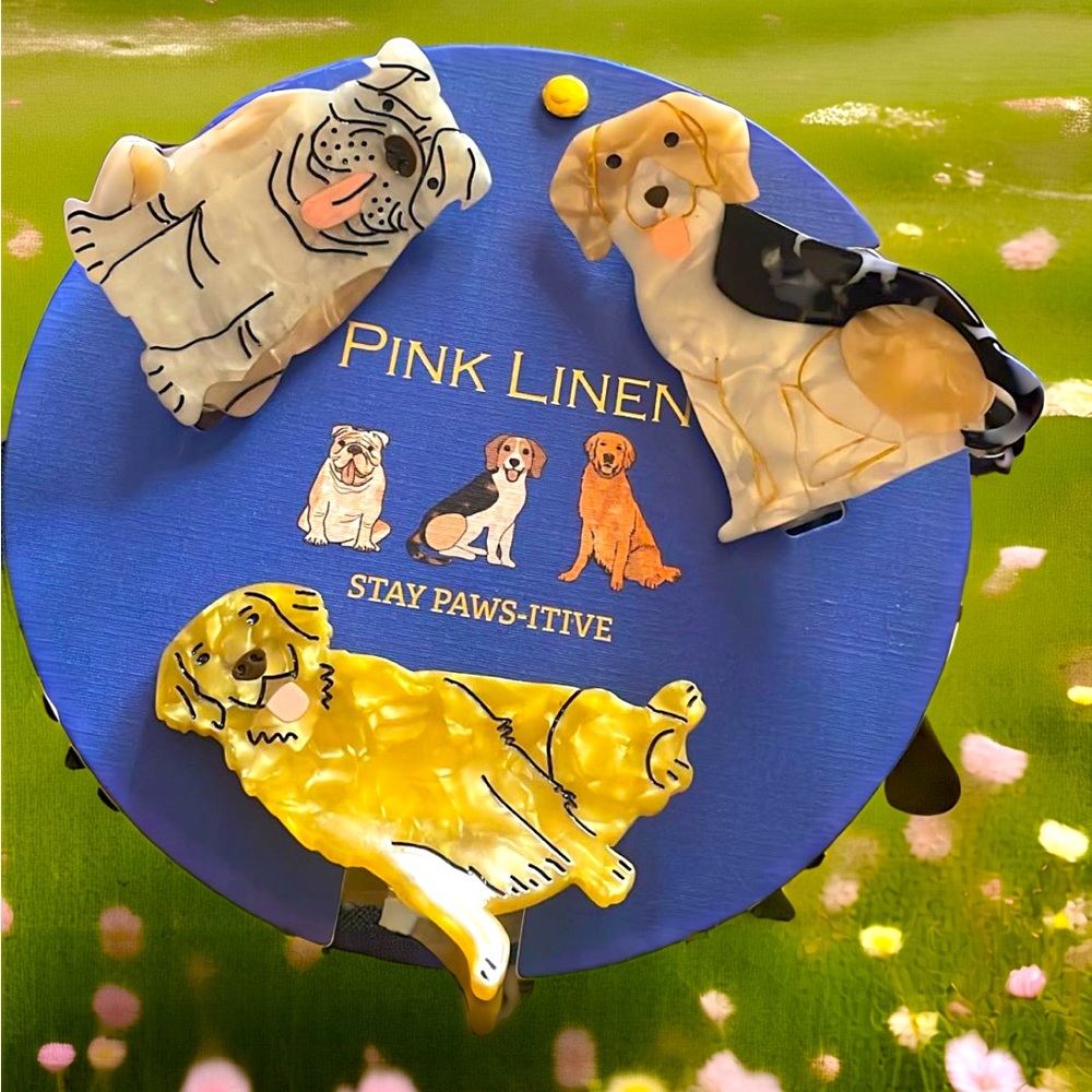 Pink Linen Dog Hair Clips | Bull Dog, Golden Retriever Labrador, Beagle